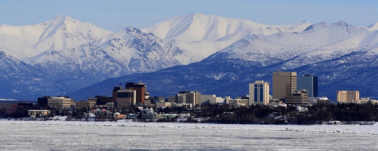 view of anchorage with chugach mountains in the background